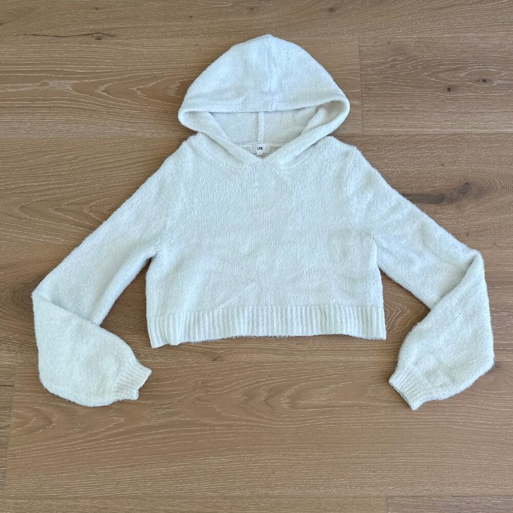 LPA Hoodie Top Fuzzy Knit Size S Off White